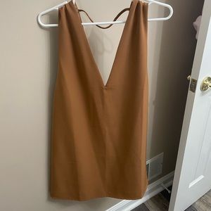 Tobi brown flowy low V-neck dress